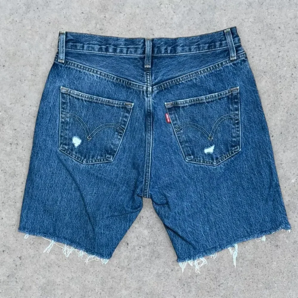 Levi's Premium Big E 501 Button Fly Blue Jean Cut Off Shorts